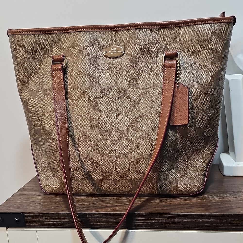 Coach Brown Leather Trim Signature Tote